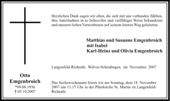 Traueranzeige von Otto Emgenbroich von Tageszeitung