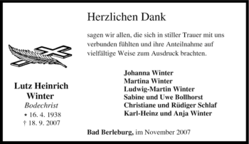 Traueranzeige von Lutz Heinrich Winter von Tageszeitung