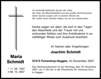 Traueranzeige von Maria Schmidt von Tageszeitung