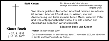 Traueranzeige von Klaus Bock von Tageszeitung