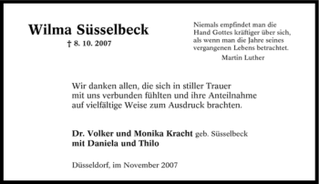 Traueranzeige von Wilma Süsselbeck von Tageszeitung