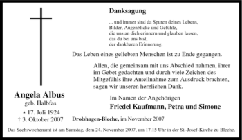 Traueranzeige von Angela Albus von Tageszeitung