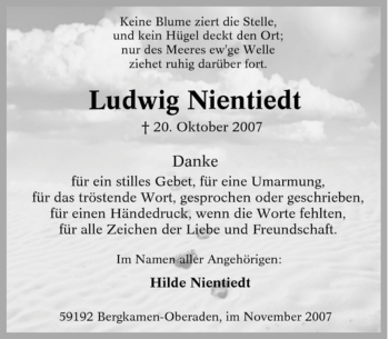 Traueranzeige von Ludwig Nientiedt von Tageszeitung