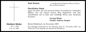 Traueranzeige von Herbert Kloke von Tageszeitung