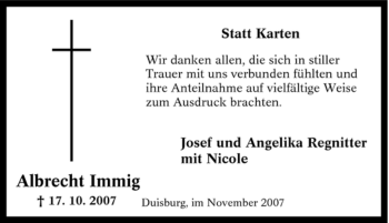Traueranzeige von Albrecht Immig von Tageszeitung