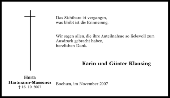 Traueranzeige von Herta Hartmann-Massenez von Tageszeitung