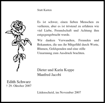 Traueranzeige von Edith Schwarz von Tageszeitung