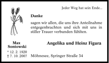 Traueranzeige von Max Sontowski von Tageszeitung