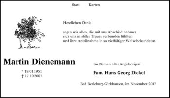 Traueranzeige von Martin Dienemann von Tageszeitung