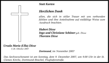 Traueranzeige von Ursula Maria Disse von Tageszeitung