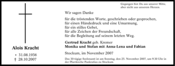 Traueranzeige von Alois Kracht von Tageszeitung