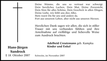 Traueranzeige von Hans-Jürgen Sandrock von Tageszeitung