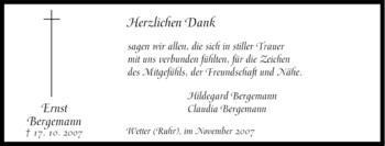 Traueranzeige von Ernst Bergemann von Tageszeitung