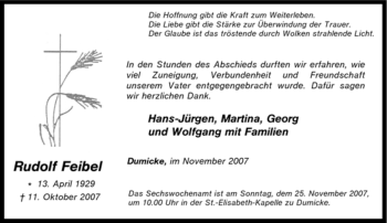 Traueranzeige von Rudolf Feibel von Tageszeitung