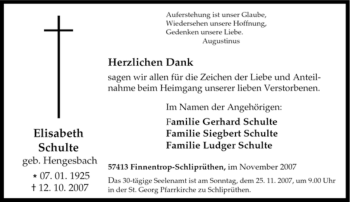 Traueranzeige von Elisabeth Schulte von Tageszeitung
