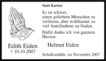 Traueranzeige von Edith Eiden von Tageszeitung
