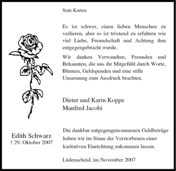 Traueranzeige von Edith Schwarz von Tageszeitung