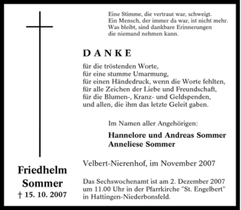 Traueranzeige von Friedhelm Sommer von Tageszeitung