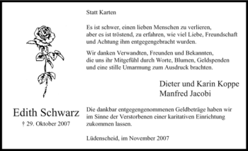 Traueranzeige von Edith Schwarz von Tageszeitung