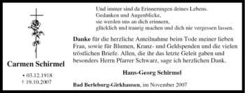 Traueranzeige von Carmen Schirmel von Tageszeitung