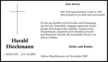 Traueranzeige von Harald Dieckmann von Tageszeitung