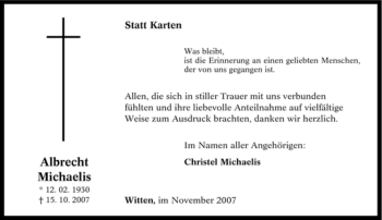 Traueranzeige von Albrecht Michaelis von Tageszeitung