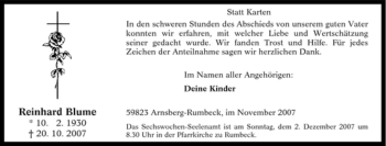 Traueranzeige von Reinhard Blume von Tageszeitung