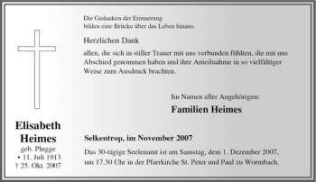 Traueranzeige von Elisabeth Heimes von Tageszeitung