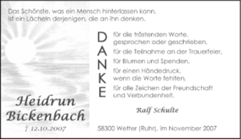 Traueranzeige von Heidrun Bickenbach von Tageszeitung