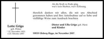 Traueranzeige von Lotte Grigo von Tageszeitung