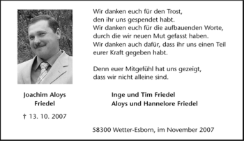 Traueranzeige von Joachim Aloys Friedel von Tageszeitung