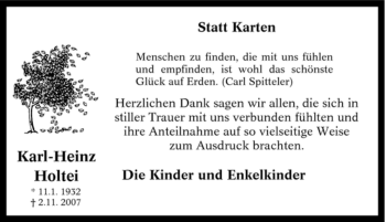 Traueranzeige von Karl-Heinz Holtei von Tageszeitung