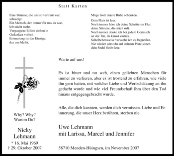 Traueranzeige von Nicky Lehmann von Tageszeitung