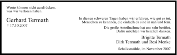 Traueranzeige von Gerhard Termath von Tageszeitung