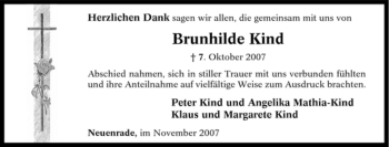 Traueranzeige von Brunhilde Kind von Tageszeitung