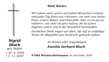 Traueranzeige von Sigrid Blach von Tageszeitung