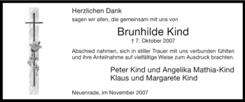 Traueranzeige von Brunhilde Kind von Tageszeitung