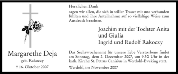 Traueranzeige von Margarethe Deja von Tageszeitung