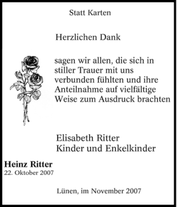Traueranzeige von Heinz Ritter von Tageszeitung