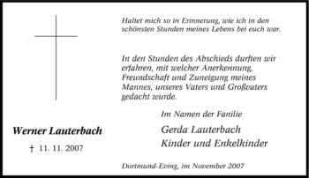 Traueranzeige von Werner Lauterbach von Tageszeitung