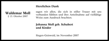 Traueranzeige von Waldemar Moll von Tageszeitung