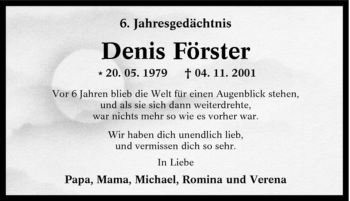 Traueranzeige von Denis Förster von Tageszeitung
