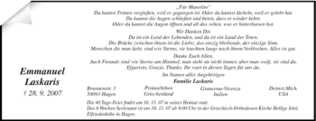 Traueranzeige von Emmanuel Laskaris von Tageszeitung