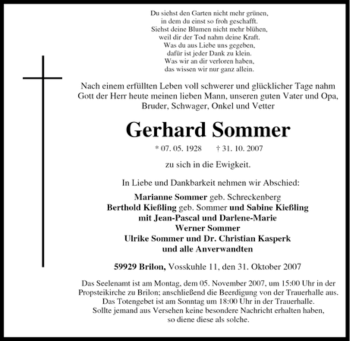 Traueranzeige von Gerhard Sommer von Tageszeitung