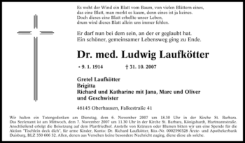 Traueranzeige von Ludwig Laufkötter von Tageszeitung