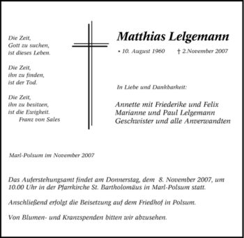 Traueranzeige von Matthias Lelgemann von Tageszeitung