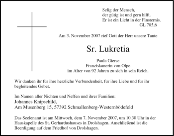 Traueranzeige von Paula Gierse von Tageszeitung
