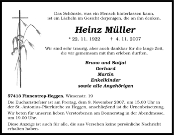 Traueranzeige von Heinz Müller von Tageszeitung