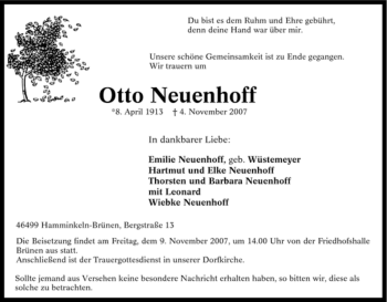 Traueranzeige von Otto Neuenhoff von Tageszeitung