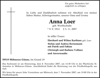 Traueranzeige von Anna Loer von Tageszeitung
